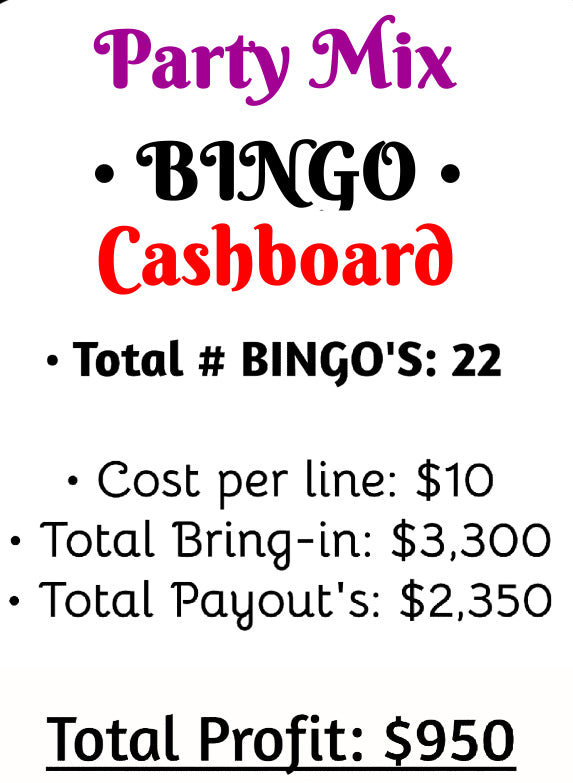 'Party š MIX' ⢠$10/Line Bingo Cashboard ($950 Prof.)