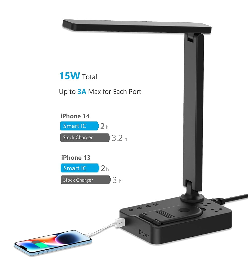 Desktop Lamp w/ 2 Outlets, USB & Wireless Ports