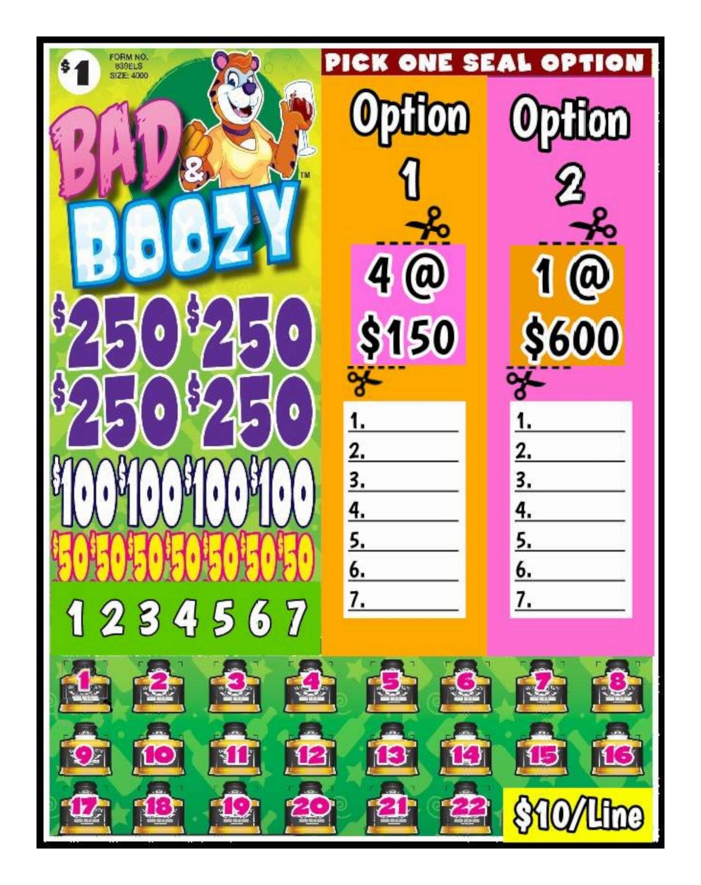 'Bad & ๐น Boozy' Bingo Cashboard ($10/Line, $950 Profit)