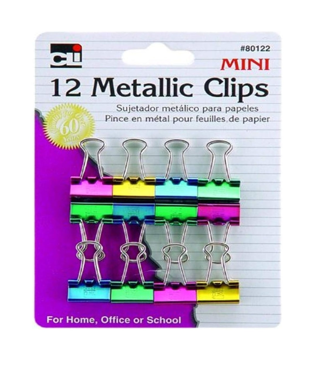 Metalic Paper Binder Clips 12pc