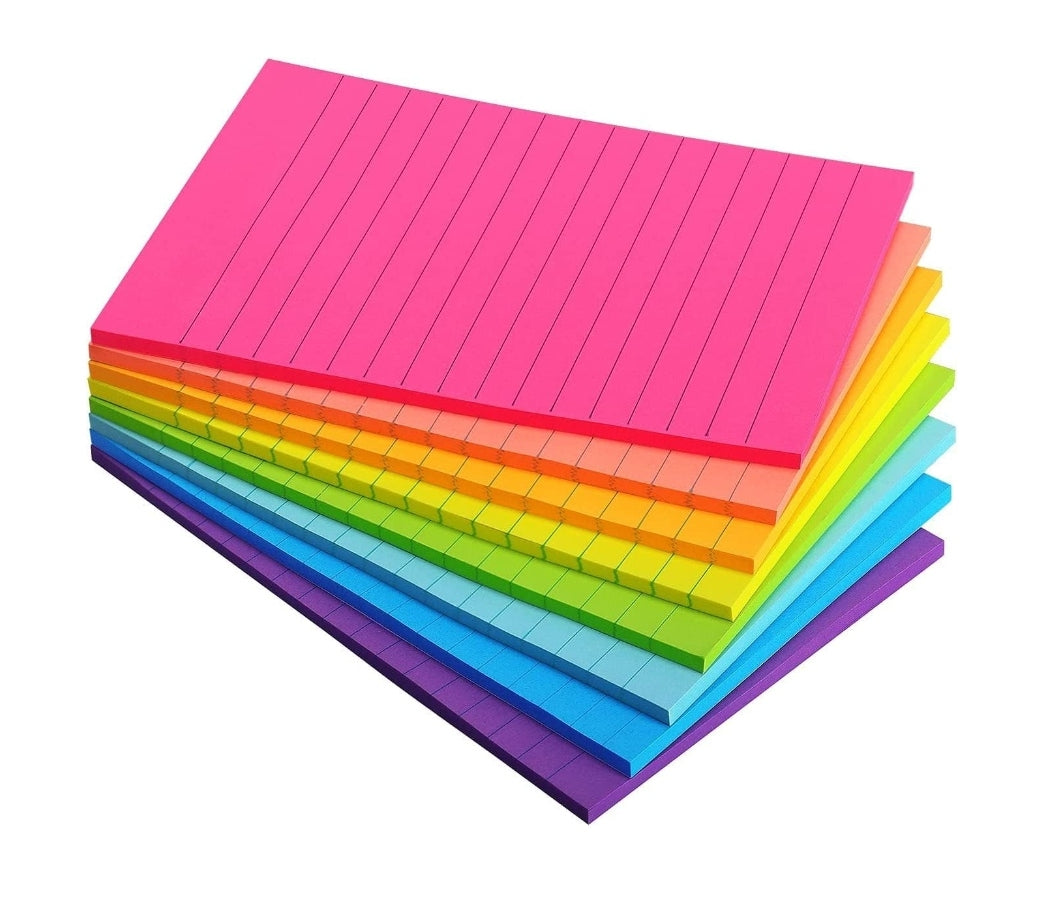 4pk Neon Lined Sticky-Note Pads (4"×6")