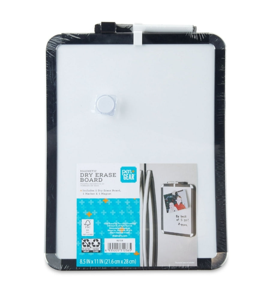Magnetic Black-Framed Whiteboard, Pen & Eraser Incl. (8.5"×11")