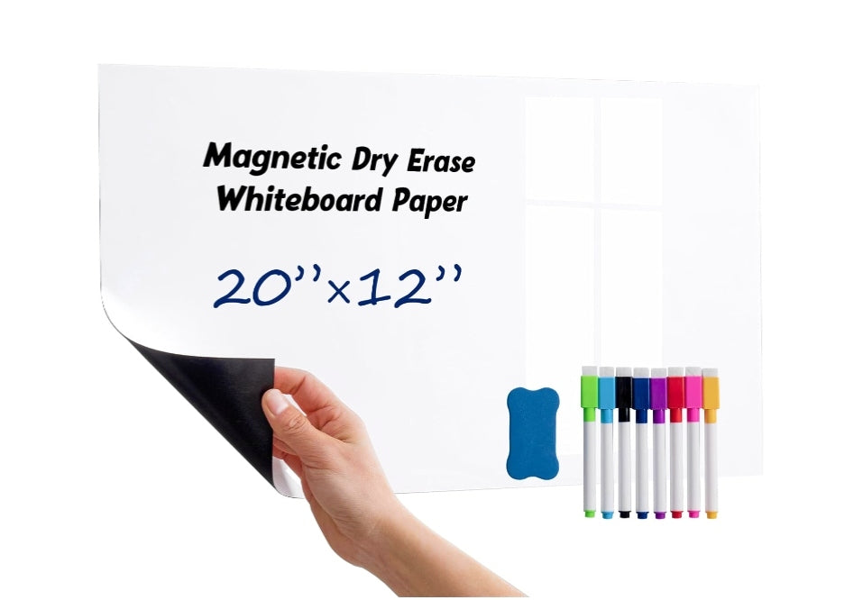 Peel & Stick Magnetic Whiteboard w/ Marker/Eraser (20"×12")