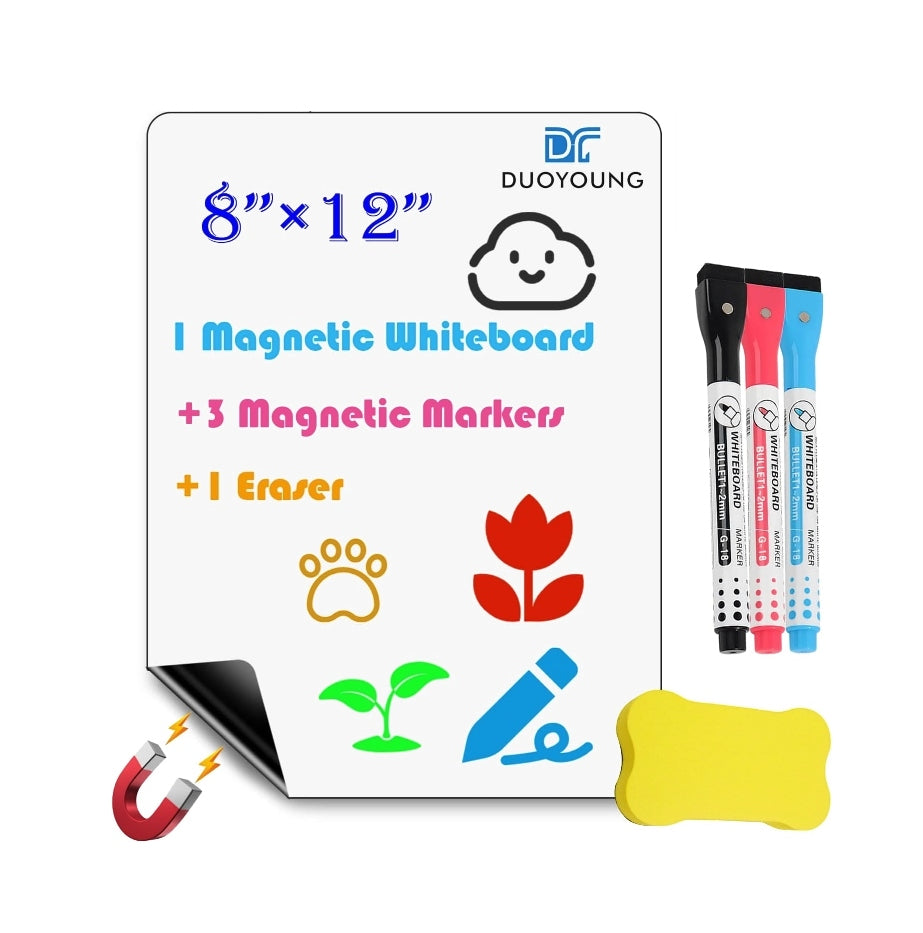 Peel & Stick Magnetic Whiteboard w/ Marker/Eraser (2pc, 8"×12")