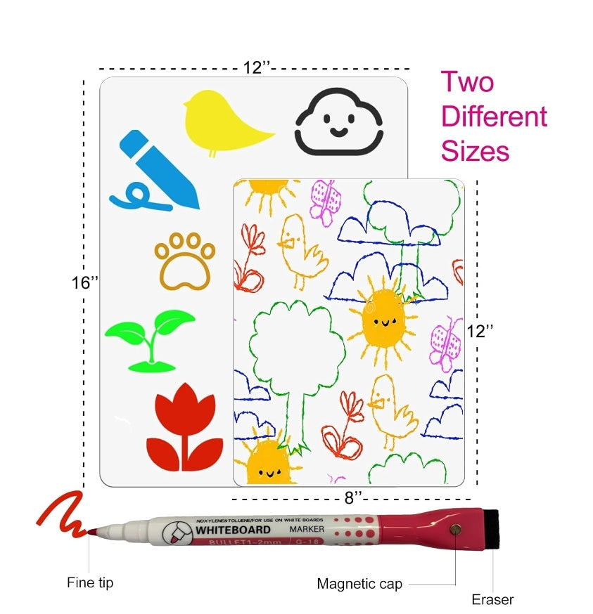 Peel & Stick Magnetic Whiteboard w/ Marker/Eraser (2pc, 8"×12")