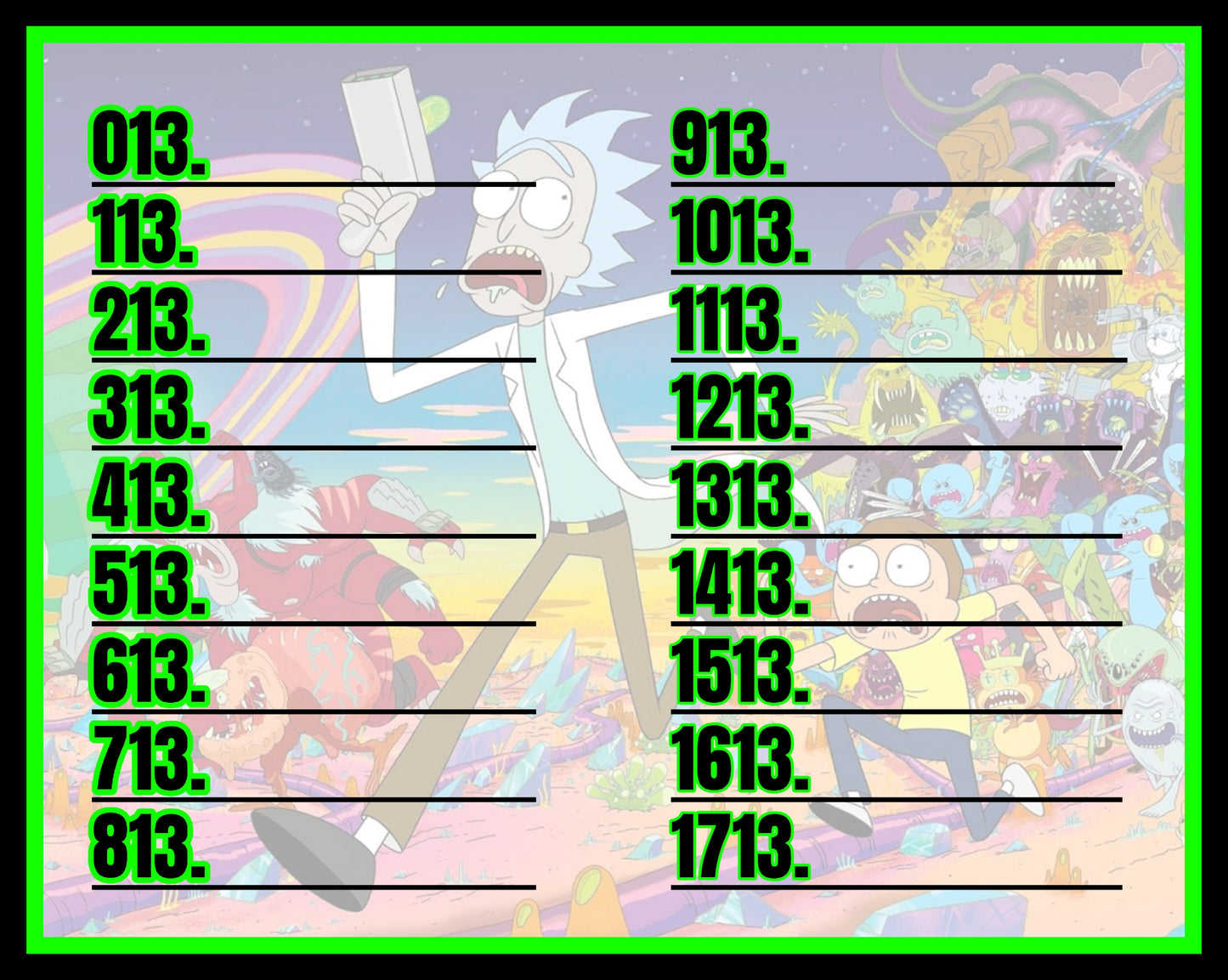 Rick & Morty Bingo Board! $6/Line, $825 Profit