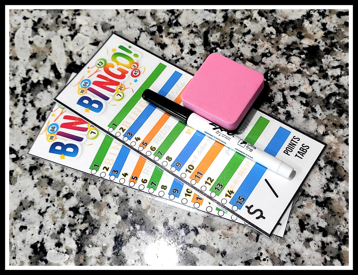 Bingo REUSABLE'S ♻️ (3-part/15-line) w/ Marker & Eraser