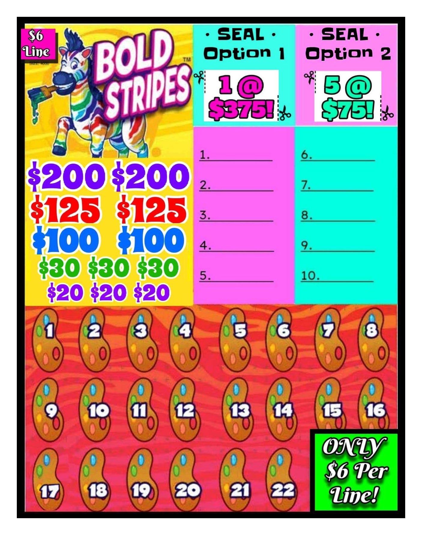 'Bold šØ Stripes' Bingo Cashboard ($6/Line, $605 Profit)
