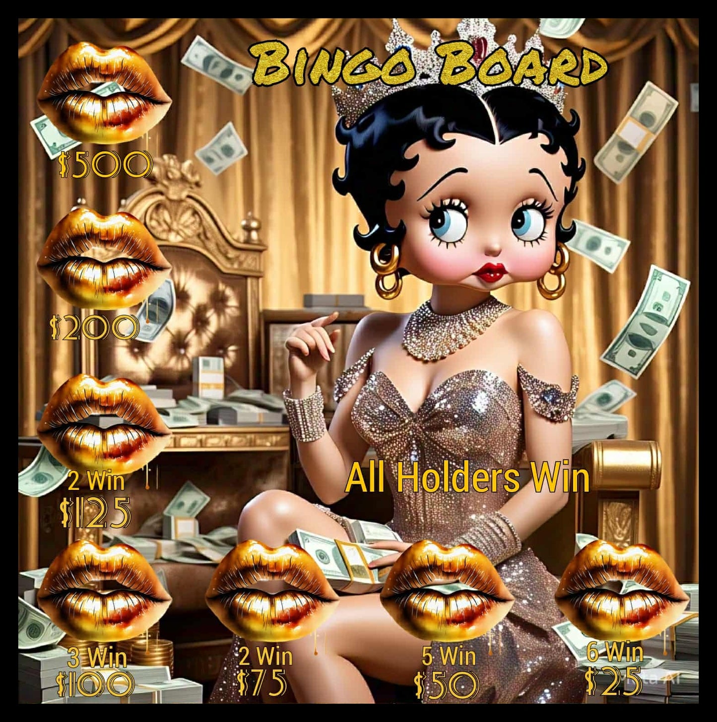 Boss Betty Bingo Board • $10/Line, $1,200 Profit