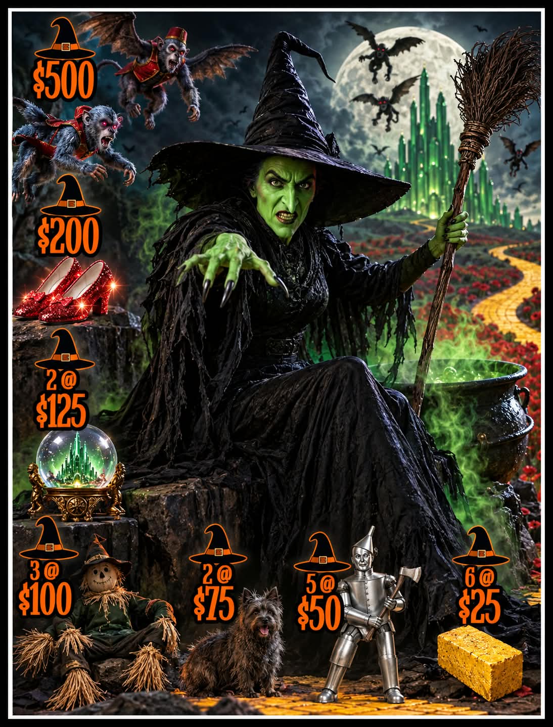 Wicked Oz Bingo Board - 10/Line, $1,200 PROFIT