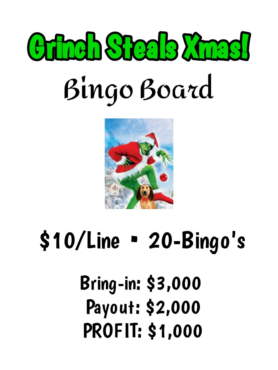 'Grinch Steals xmas!' Bingo Board - $11/Line, 2k Seal! $1,000 Profit