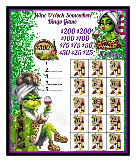 'Lady Grinch' Bingo Cashboard • $8/Line, $500 Profit