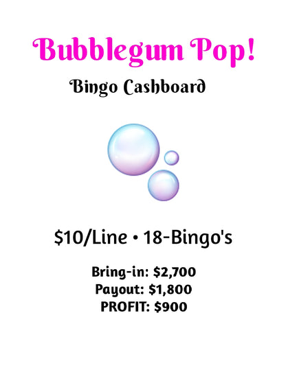 'Bubblegum Pop!' (Hot Potato) Bingo Board, $10/Line, $900 Profit