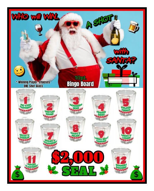 Drunken 🍺 SANTA! Bingo Board, $10/Line, $1,000 Profit