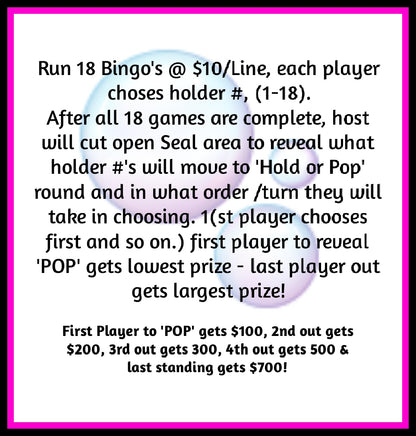 'Bubblegum Pop!' (Hot Potato) Bingo Board, $10/Line, $900 Profit