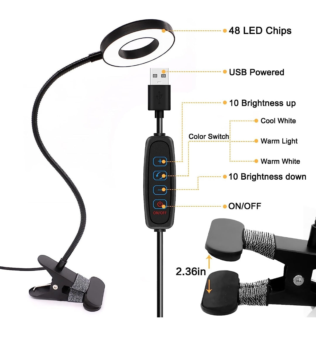 Desktop Lamp w/ Clamp & 10 Brightness Levels