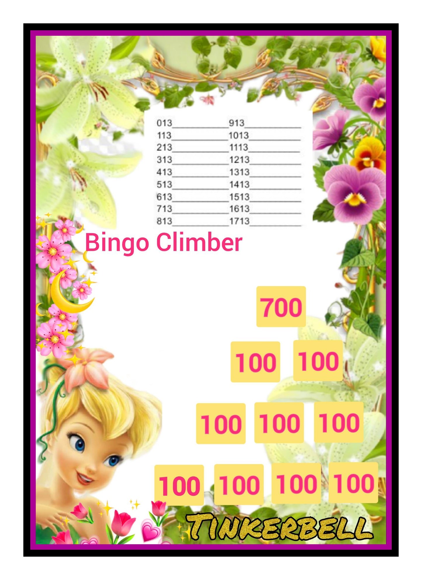 'Tink' Bingo Climber Set, $10/Line, 18-Bingo ($1,100 Prof)