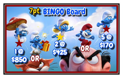 'Smurfs' Bingo Board - $7/Line, 15-Bingo's, $725 Profit