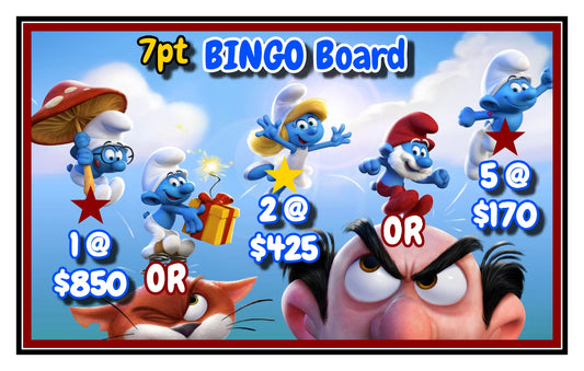 'Smurfs' Bingo Board - $7/Line, 15-Bingo's, $725 Profit