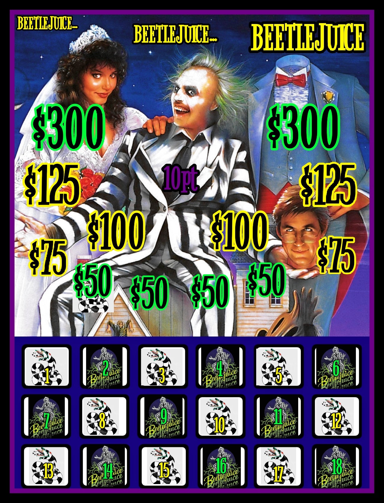 Beetlejuice Bingo Cashboard ($10/Line, $1,100 profit)