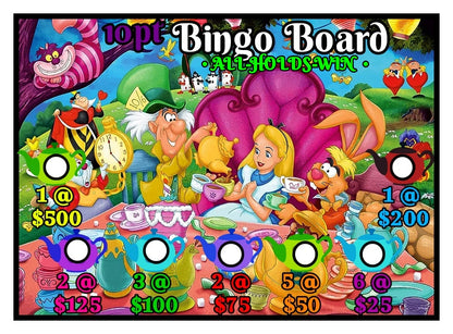 'Alice in Wonderland' ALL-HOLDS-WIN Bingo Board, $10/Line, $1,200 Profit