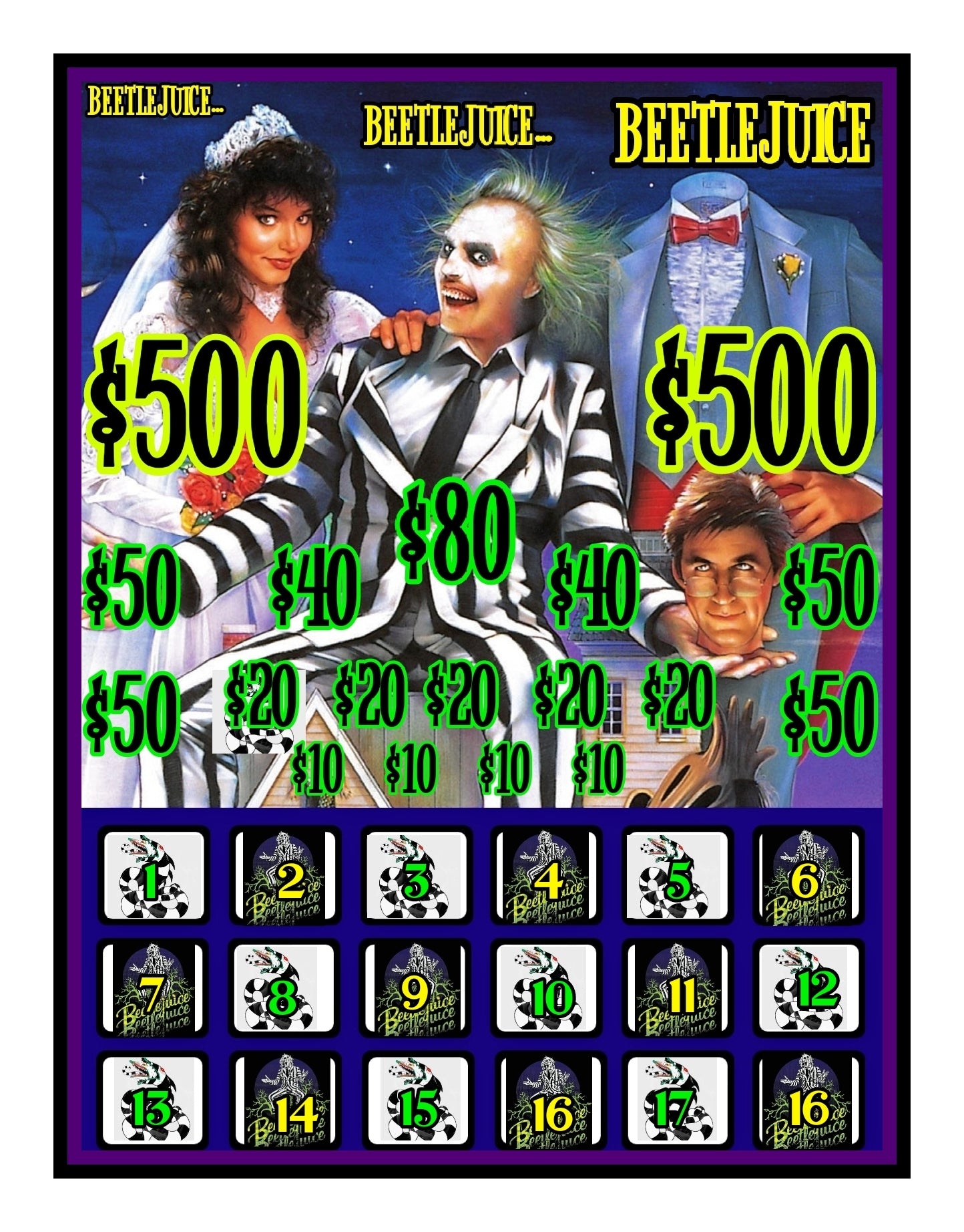 Beetlejuice Bingo Cashboard ($10/Line, $1,100 profit)