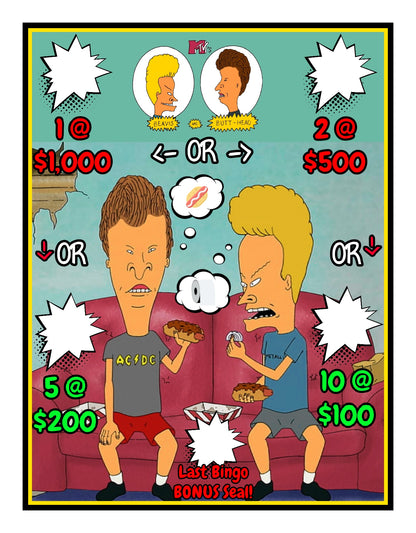 'Beavis & Butthead' Bingo Board - $10/Line, 1k SEAL, 13-Bingo's, $900 Profit)