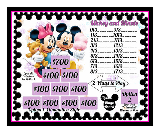 'Mickey & Minnie' Bingo Board - $10/Line, $1,100 Profit