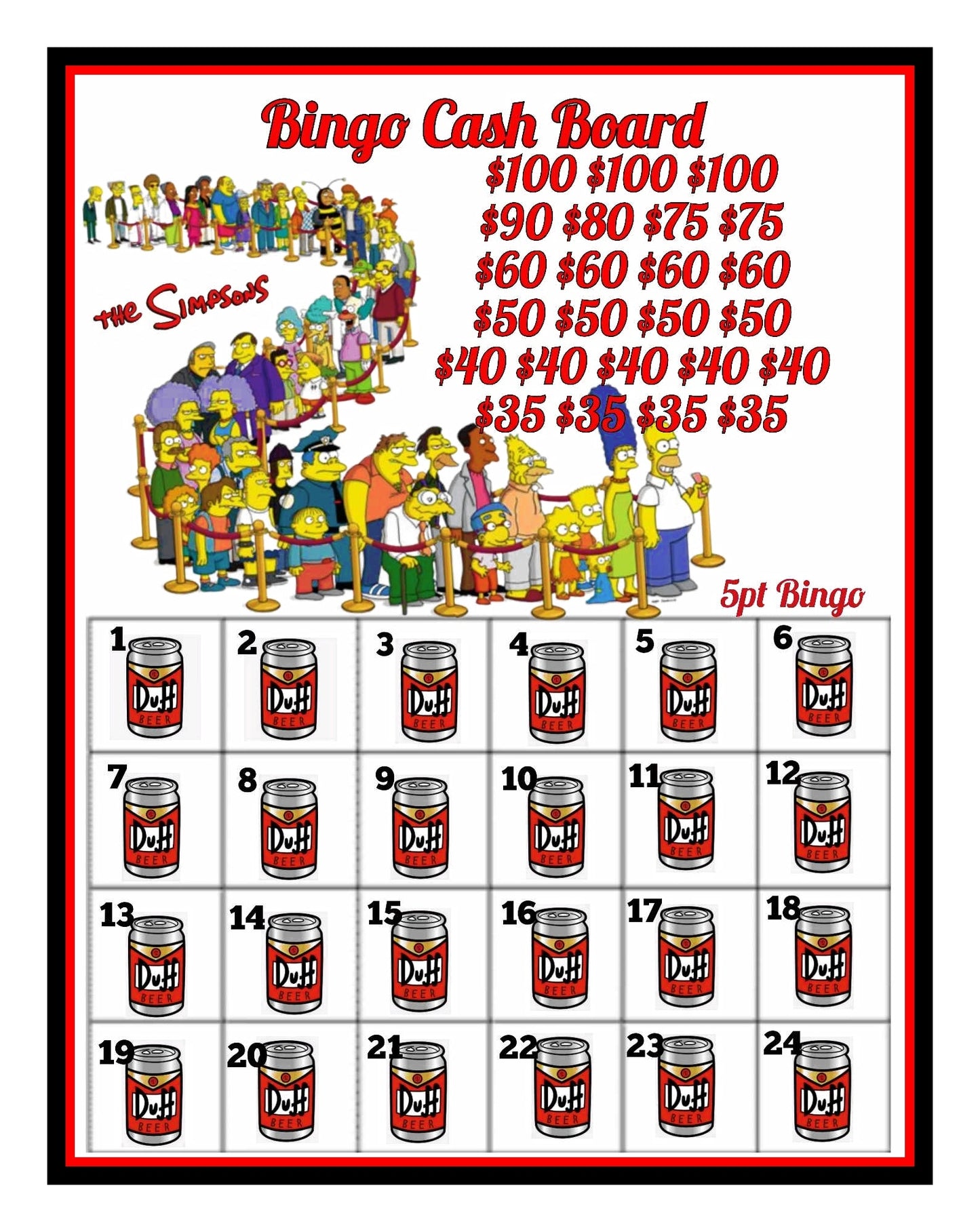 'The Simpsons' Bingo Cashboard - $5/Line, $400 Profit