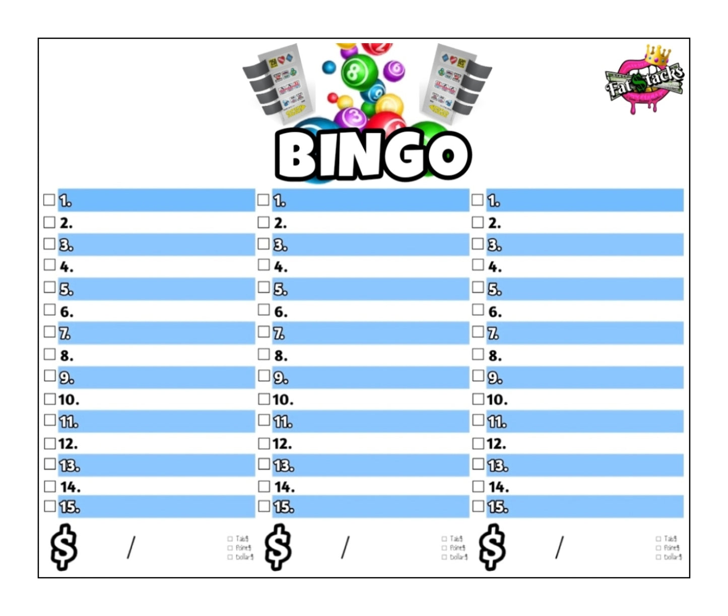 15-Line, Large 3-Part Bingo Pad! (8.5"×11", 50-sheet)