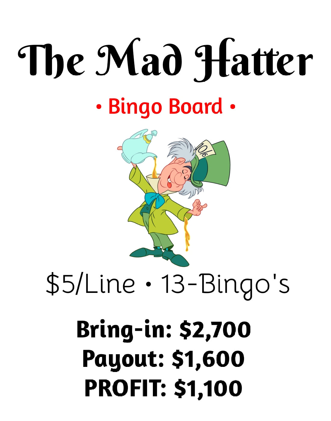 'Curiouser' $5/Line, ONLY 13 Bingo's! ($325 Prof)