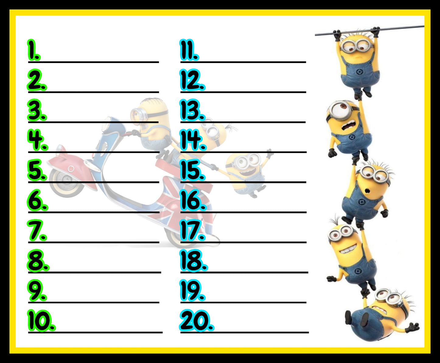 MINIONS! Bingo Board • $6/Line, $800/Profit