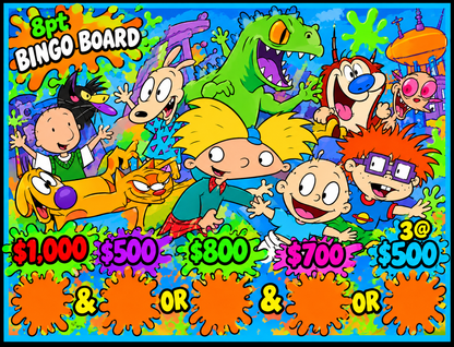 90's Nicktoons Bingo Board- [$1,500 Seal] $8/Line, $900 Profit