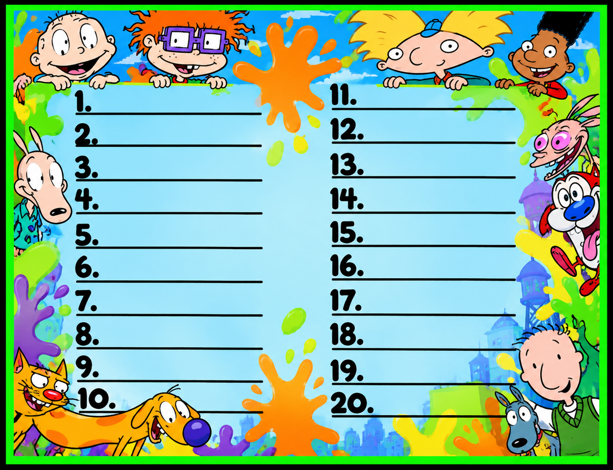 90's Nicktoons Bingo Board- [$1,500 Seal] $8/Line, $900 Profit